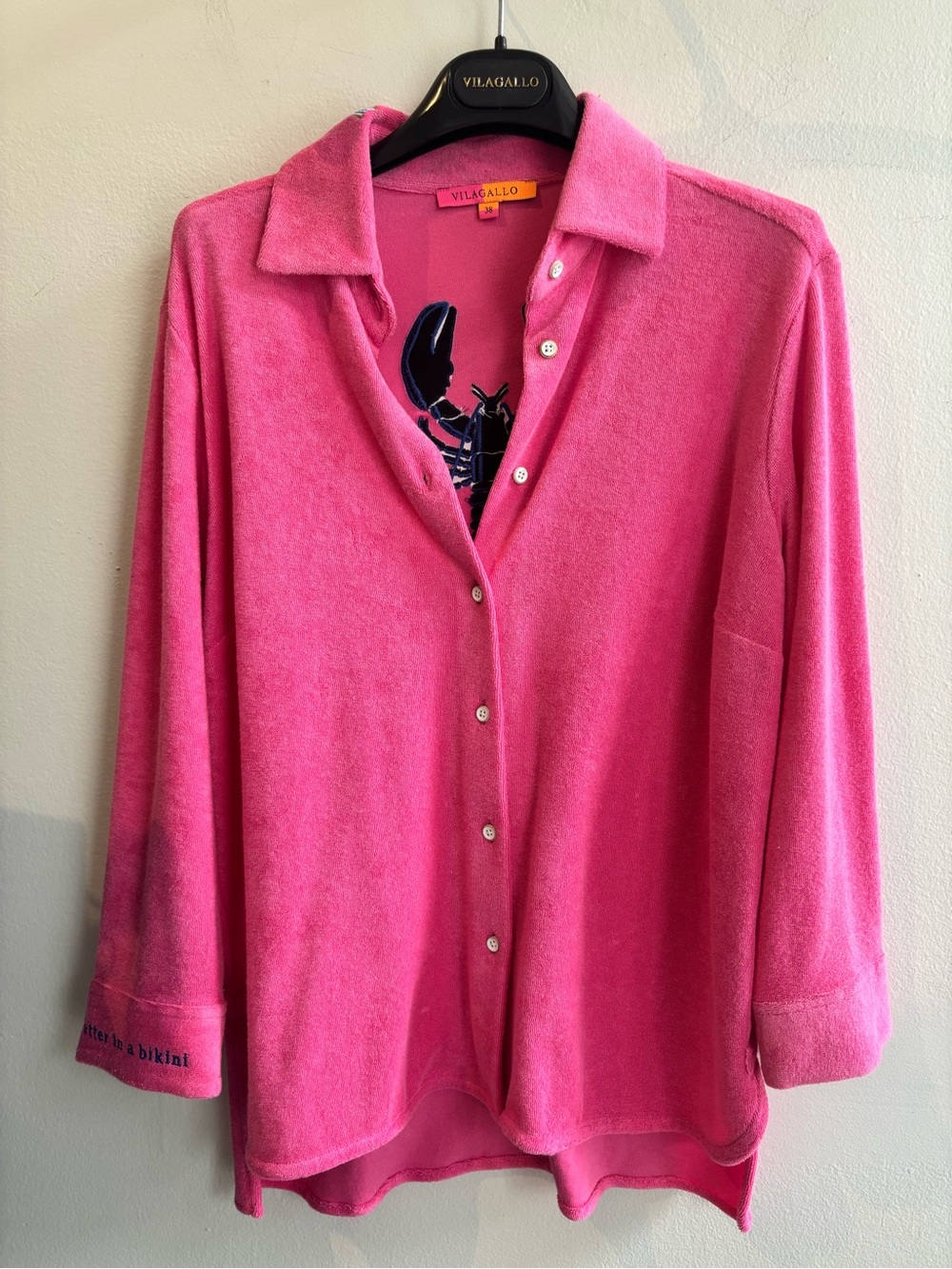 Vilagallo Vibrant Pink Terry Button-Down Shirt
